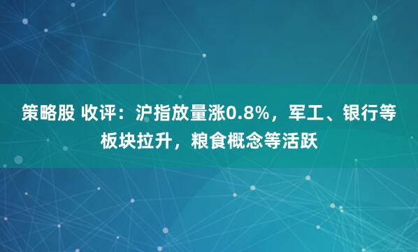 策略股 收评：沪指放量涨0.8%，军工、银行等板块拉升，粮食概念等活跃
